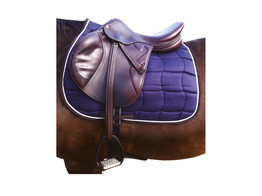 SADDLE PAD NAVY BLUE WITH CHOCOLATE BROWN BORDER IN PLASTIC BAG