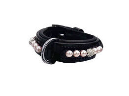 COLLAR EXCLUSIVE BLACK PATENT LEATHER 1 ROW PEARL PINK/CRYSTAL