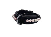 COLLAR EXCLUSIVE BLACK PATENT LEATHER 1 ROW PEARL PINK/CRYSTAL XS