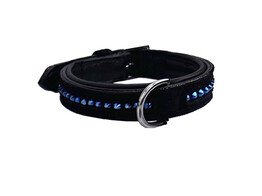 COLLAR EXCLUSIVE BLACK LEATHER SUEDE 1 ROW CRYSTAL BLUE