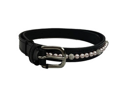 BELT EXCLUSIVE BLACK PATENT LEATHER 1 ROW PEARL PINK/CRYSTAL