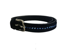 BELT EXCLUSIVE BLACK LEATHER SUEDE 1 ROW CRYSTAL BLUE