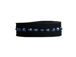 BRACELET EXCLUSIVE BLACK LEATHER SUEDE 1 ROW CRYSTAL BLUE SMALL