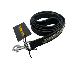 LEASH EXCLUSIVE BLACK LEATHER 3 ROW CRYSTALS