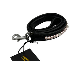 LEASH EXCLUSIVE BLACK PATENT LEATHER 1 ROW PEARL PINK/CRYSTAL